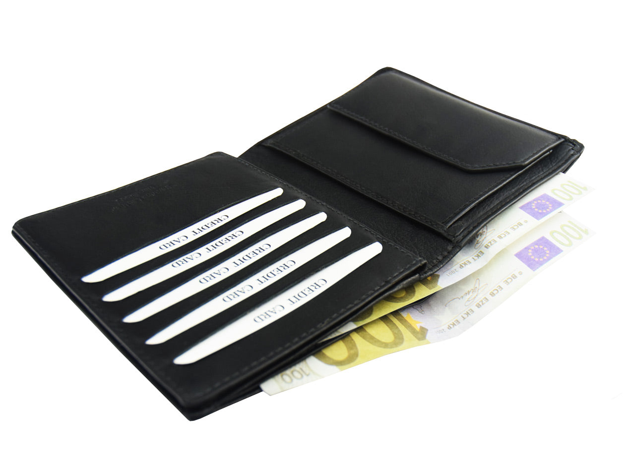 Linkshaender-Portemonnaie-Kombiboerse-flach-schwarz-Geldboerse-lafueliki