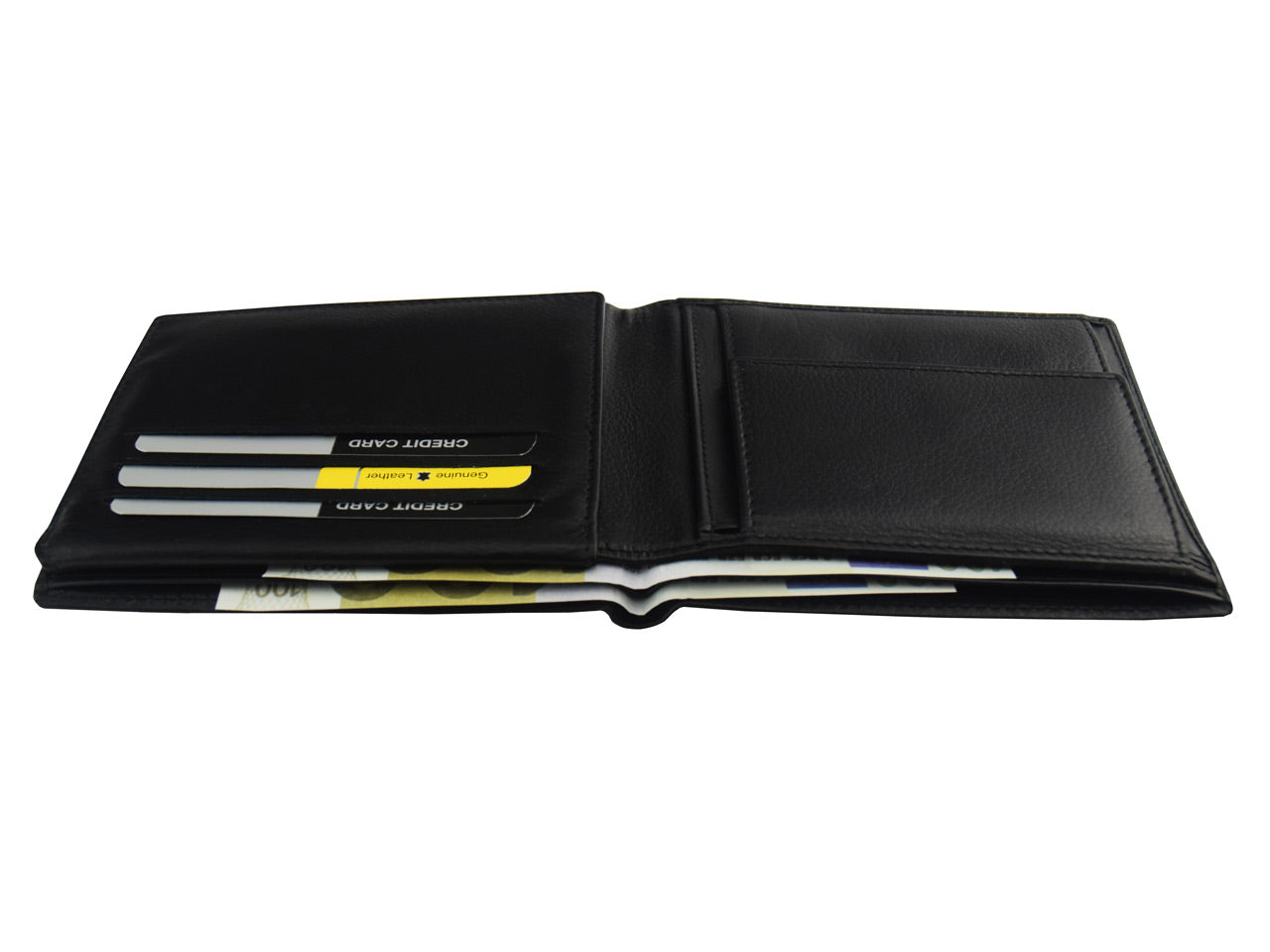 Linkshaender-Portmonnaie-Gelboerse-flach-Classic-schwarz-leder-lafueliki