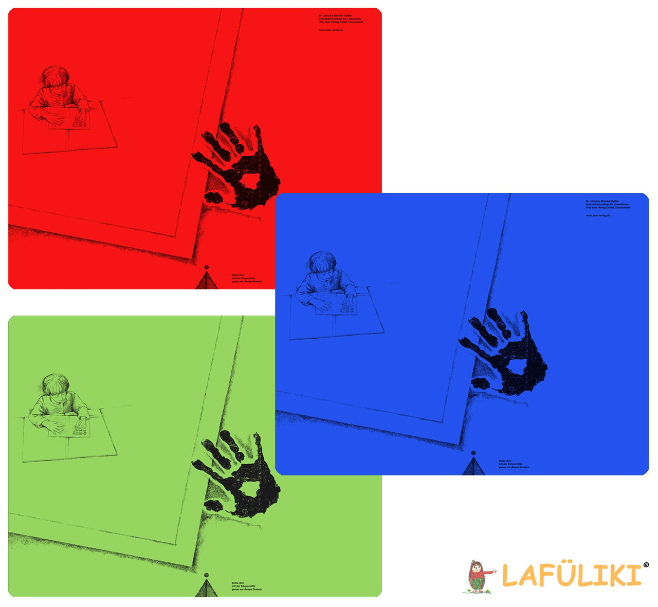 Linkshaender-Schreibunterlage-Dr-Johanna-Barbara-Sattler-aus-Kunststoff-rot-blau-gruen-kaufen-lafueliki