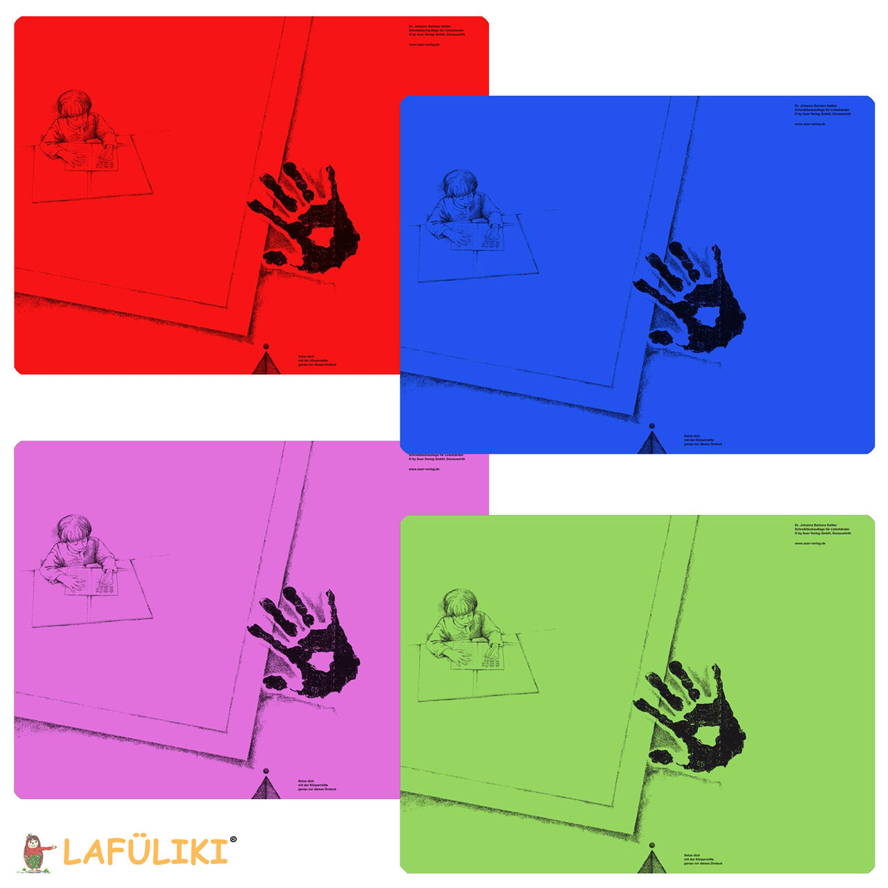 Linkshaender-Schreibunterlage-Dr-Johanna-Barbara-Sattler-aus-Kunststoff-rot-blau-pink-gruen-kaufen-lafueliki