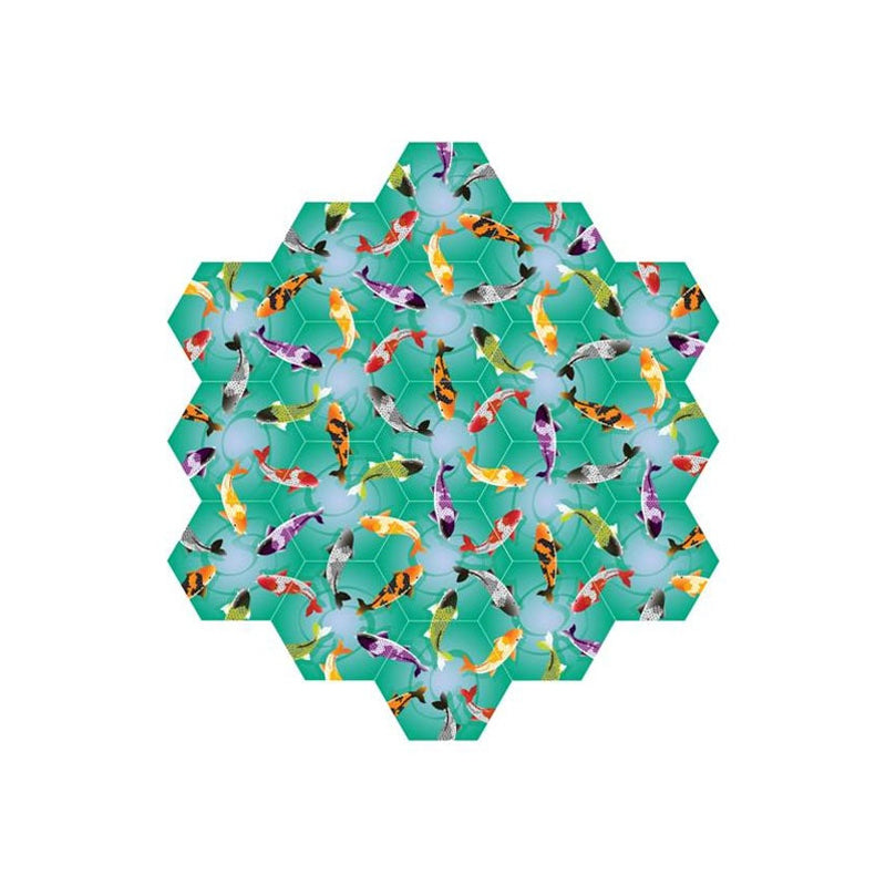 Logik-Hexagon-sechseck-Legepuzzle-19-Teile-Fisch-KOI-Loesung-lafueliki