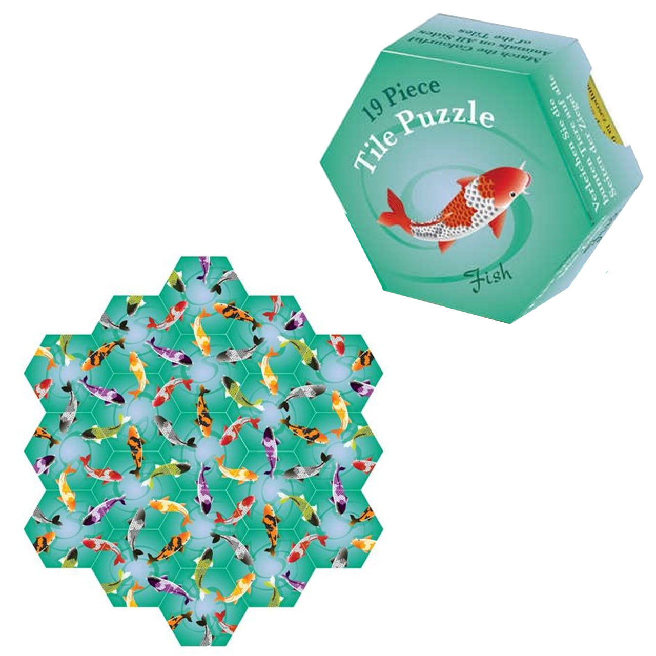 Logik-Hexagon-sechseck-Legepuzzle-19-Teile-Fisch-KOI-Puzzle-lafueliki