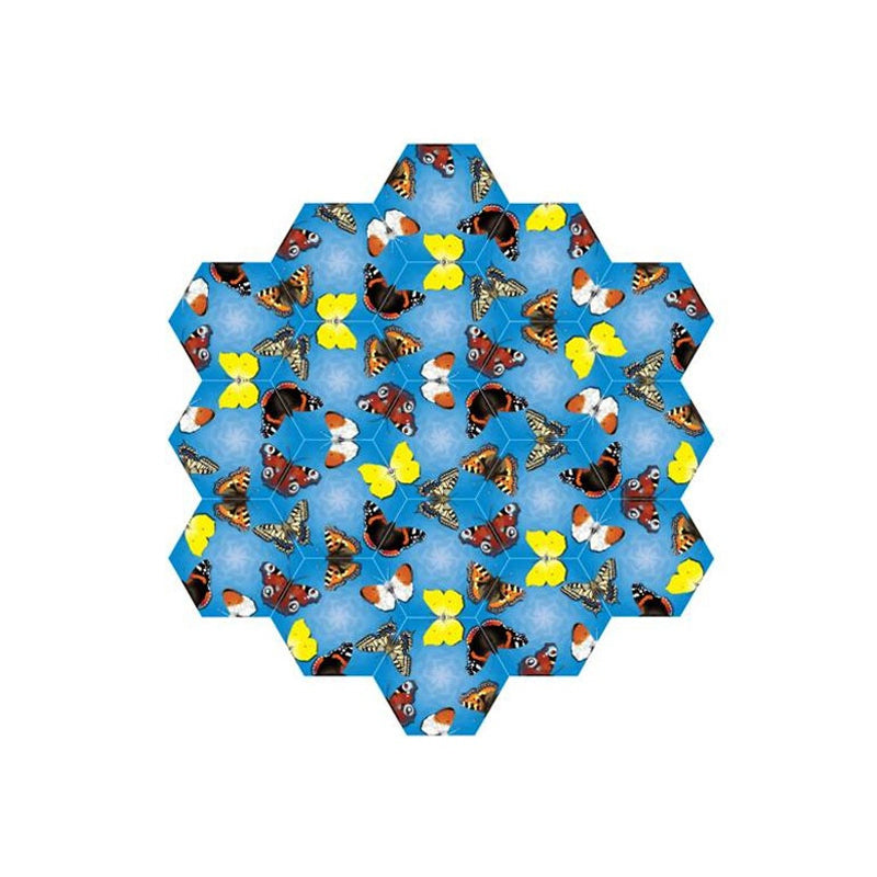 Logik-Hexagon-sechseck-Legepuzzle-19-Teile-Schmetterling-Loesung-lafueliki
