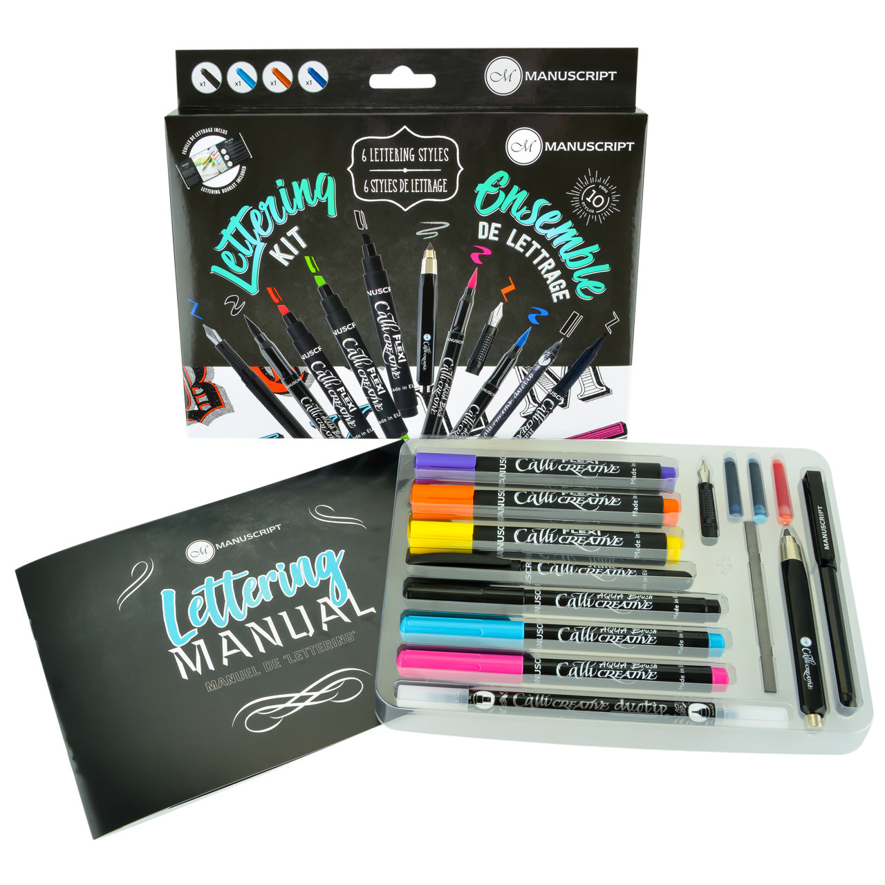 Manuscript-Kreativ-Set-Handlettering-16-teilig-offen-stifte-anleitung-MC172-lafueliki