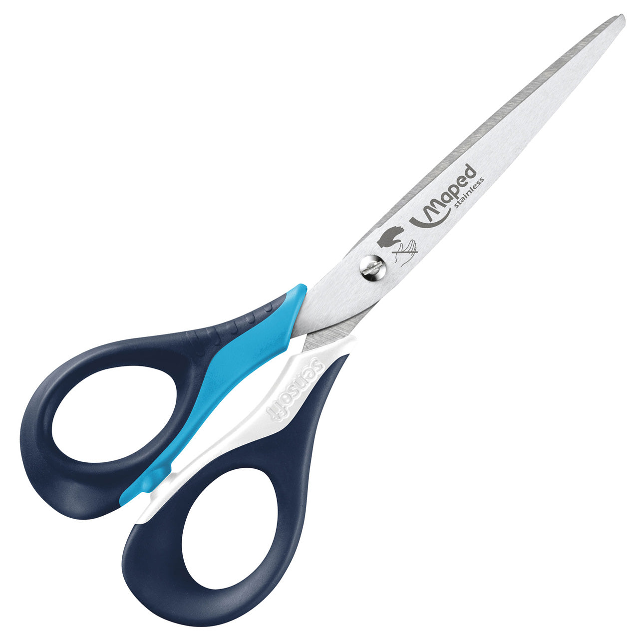 Maped-Linkshaender-Schere-16-cm-Sensoft-Flexgrif-spitz-blau-696510-lafueliki