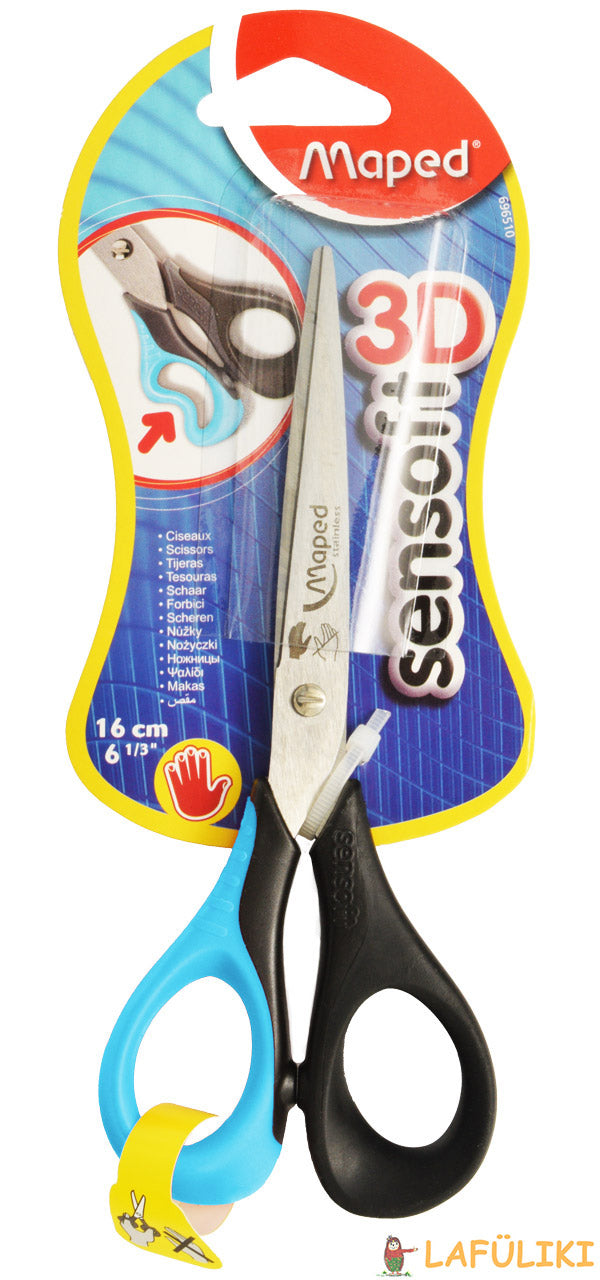 Maped-Linkshaender-Schere-Sensoft-3D-16cm-Flexgriffe-blau-schwarz