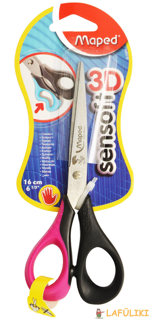 Maped-Linkshaender-Schere-Sensoft-3D-16cm-Flexgriffe-pink-schwarz