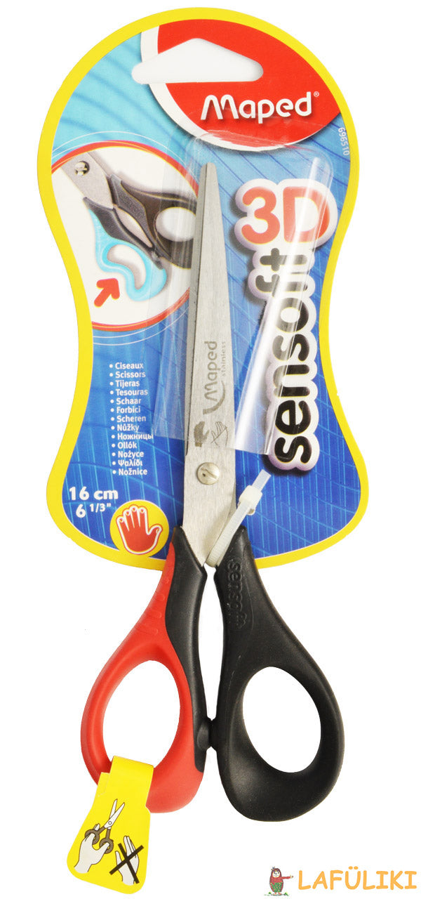 Maped-Linkshaender-Schere-Sensoft-3D-16cm-Flexgriffe-rot-schwarz