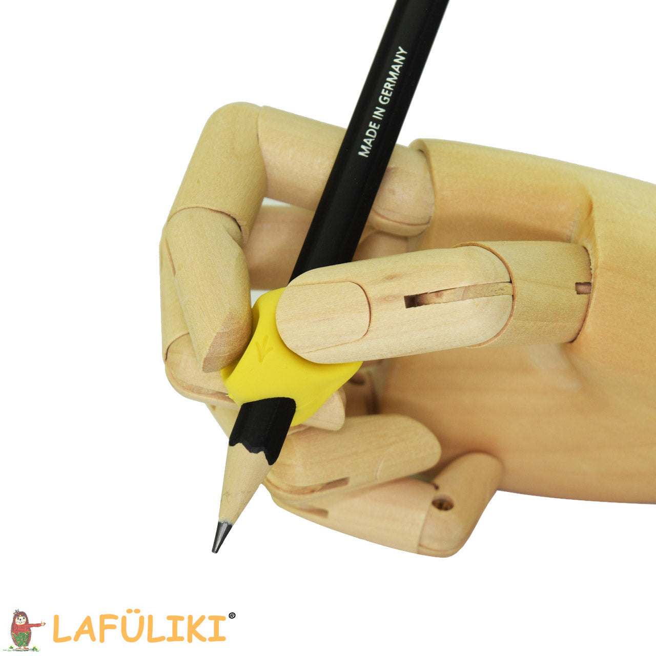 Muldenschreibhilfe-Stetro-kurz-gelb-klein-stifthaltung-schreibhilfe-lafueliki
