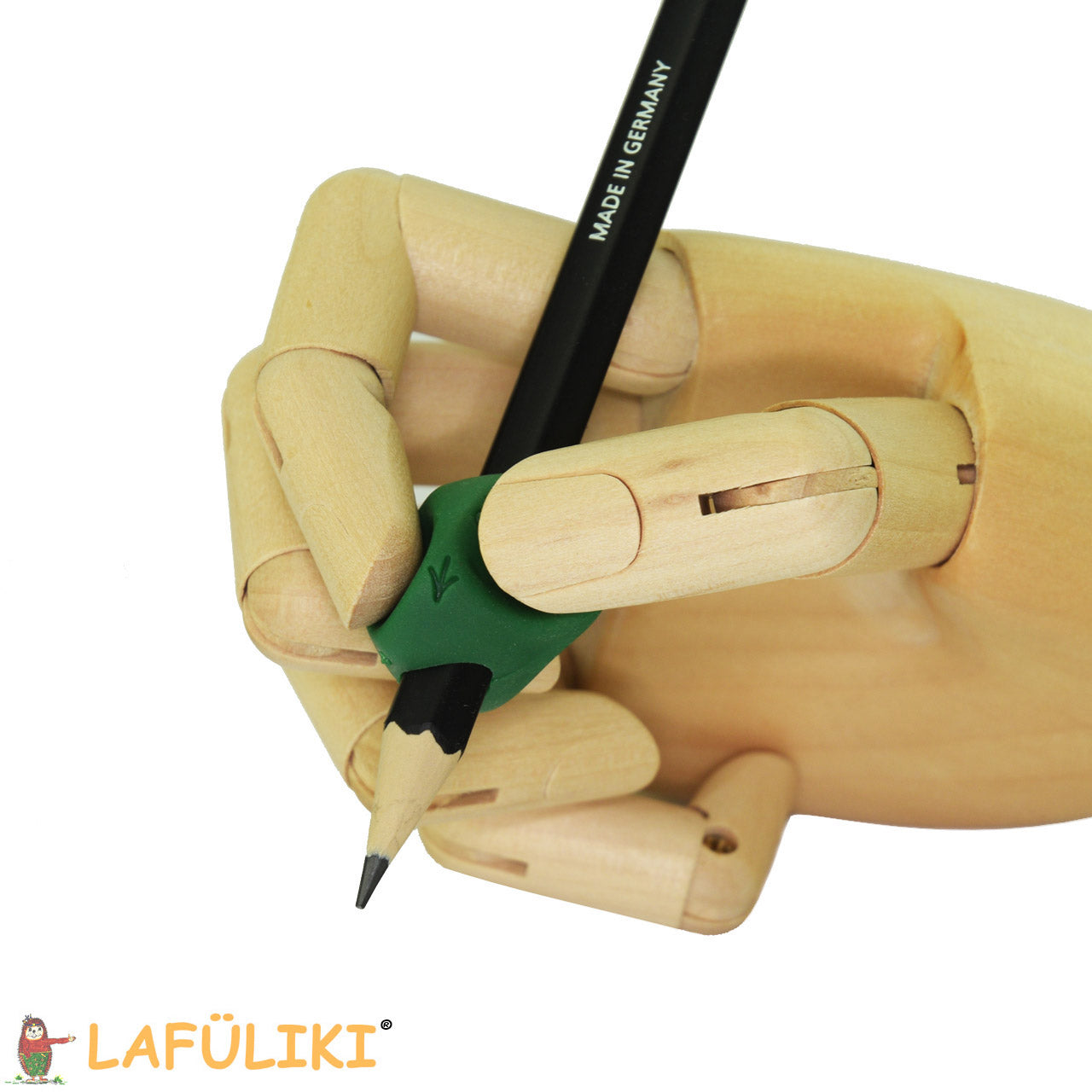 Muldenschreibhilfe-Stetro-kurz-gruen-klein-stifthaltung-schreibhilfe-lafueliki
