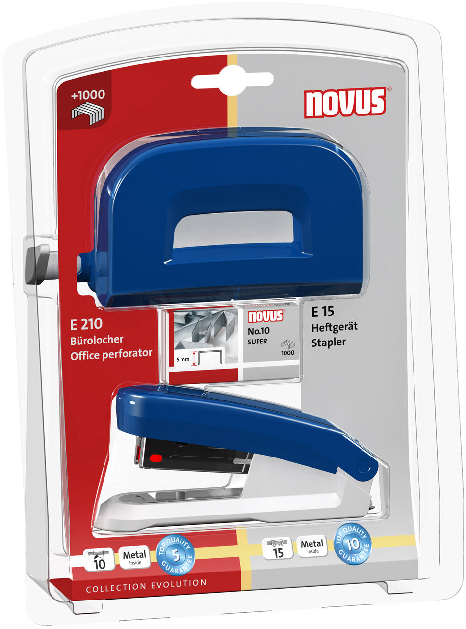 Novus-Locher-Tacker-Bueroset-Evolution-Twin-Set-E15-E210-blau