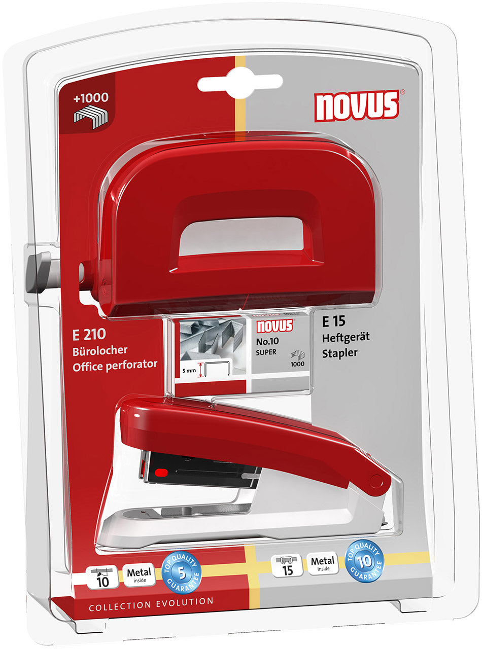Novus-Locher-Tacker-Bueroset-Evolution-Twin-Set-E15-E210-rot