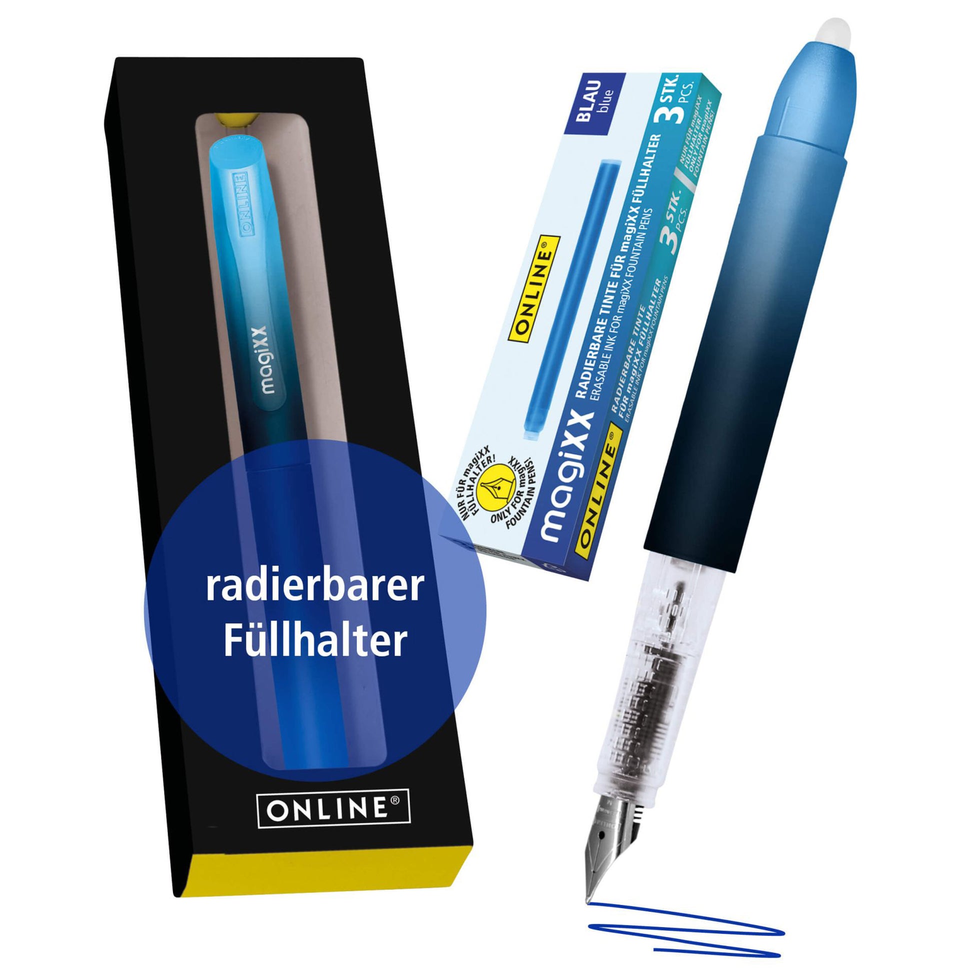 ONLINE-magiXX-Radierbarer-Fueller-blau-schreiben-radieren-korrigieren-70200-lafueliki