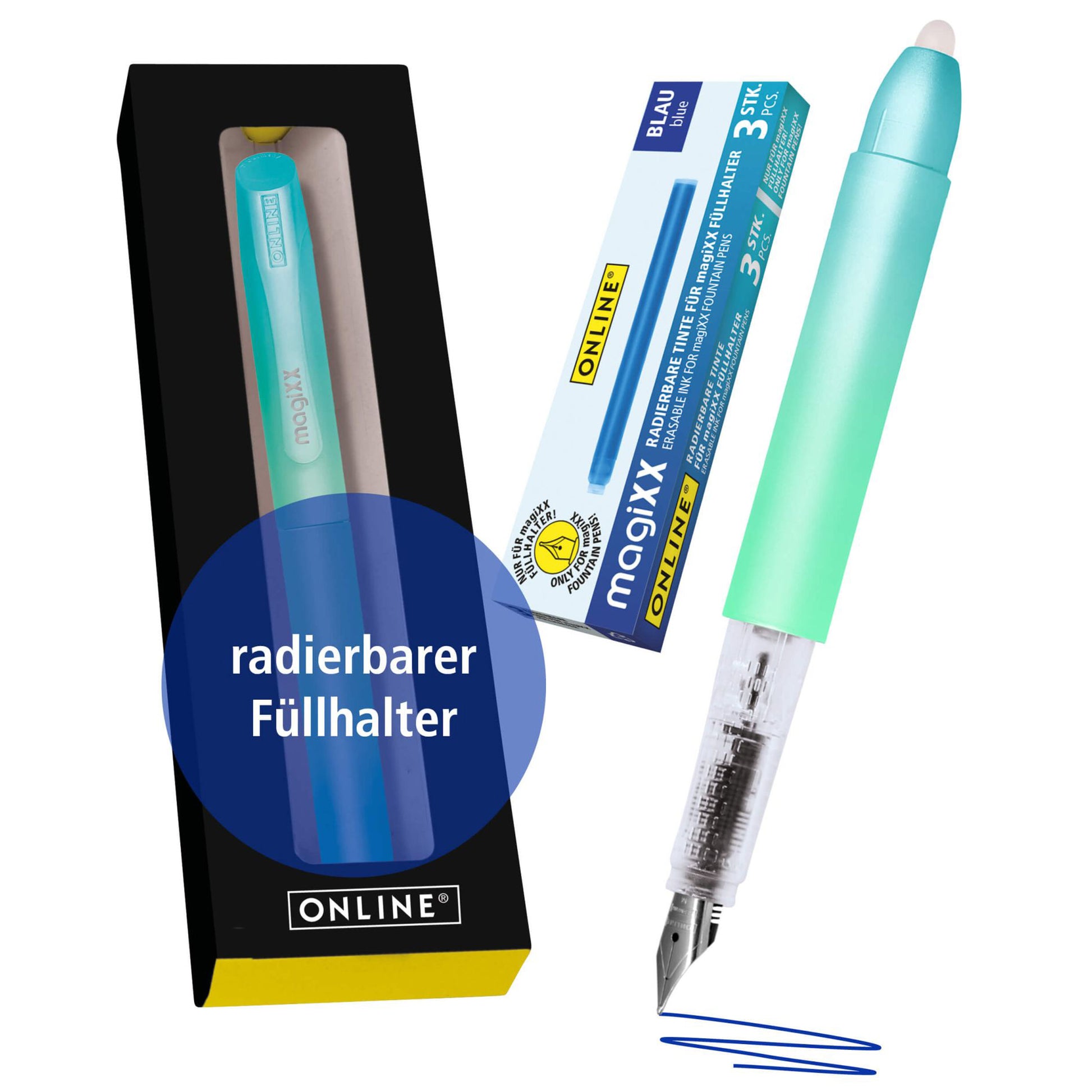ONLINE-magiXX-Radierbarer-Fueller-tuerkis-schreiben-radieren-korrigieren-70197-lafueliki