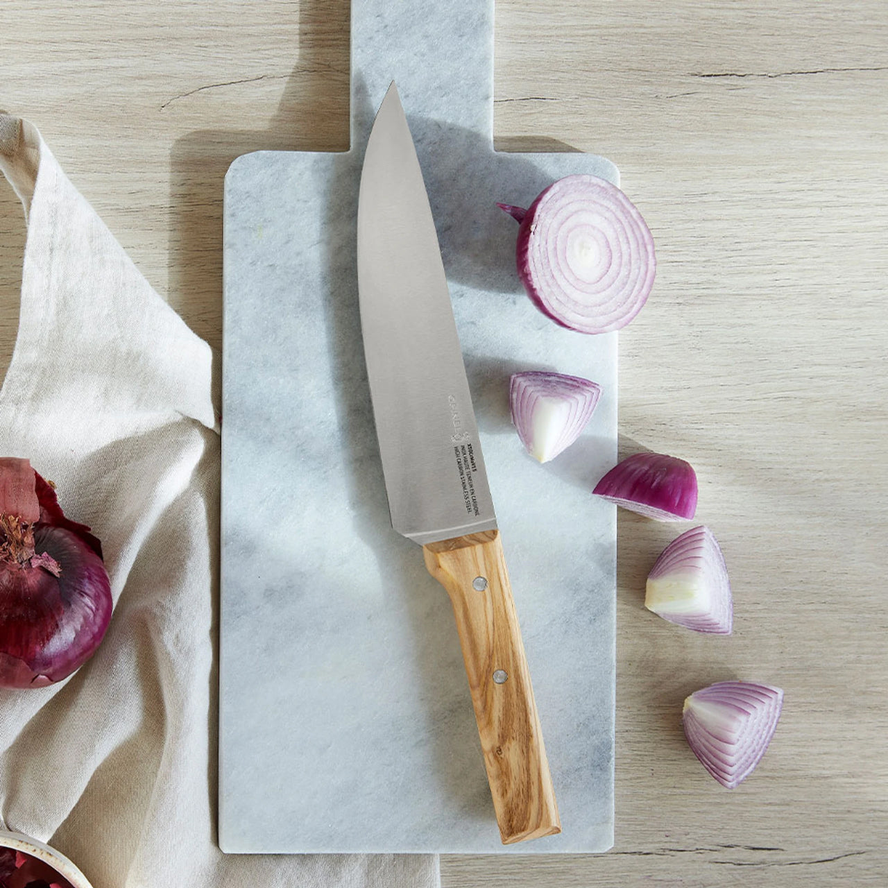 Opinel-Chefmesser-Parallele-Trio-Olivenholz-anwendung-lafueliki