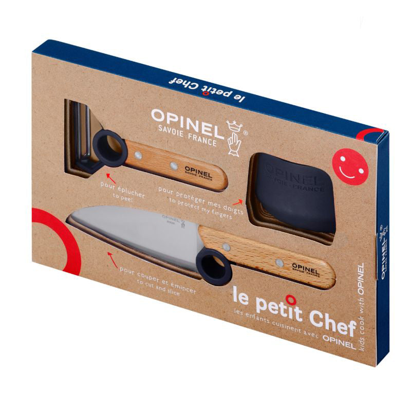 Opinel-Kindermesser-Le-Petit-Chef-3-tlg-Messer-Schaeler-Fingerschutz-schwarz-blau-Kinder-ab-7-Jahren-312380026058-ovp-lafueliki