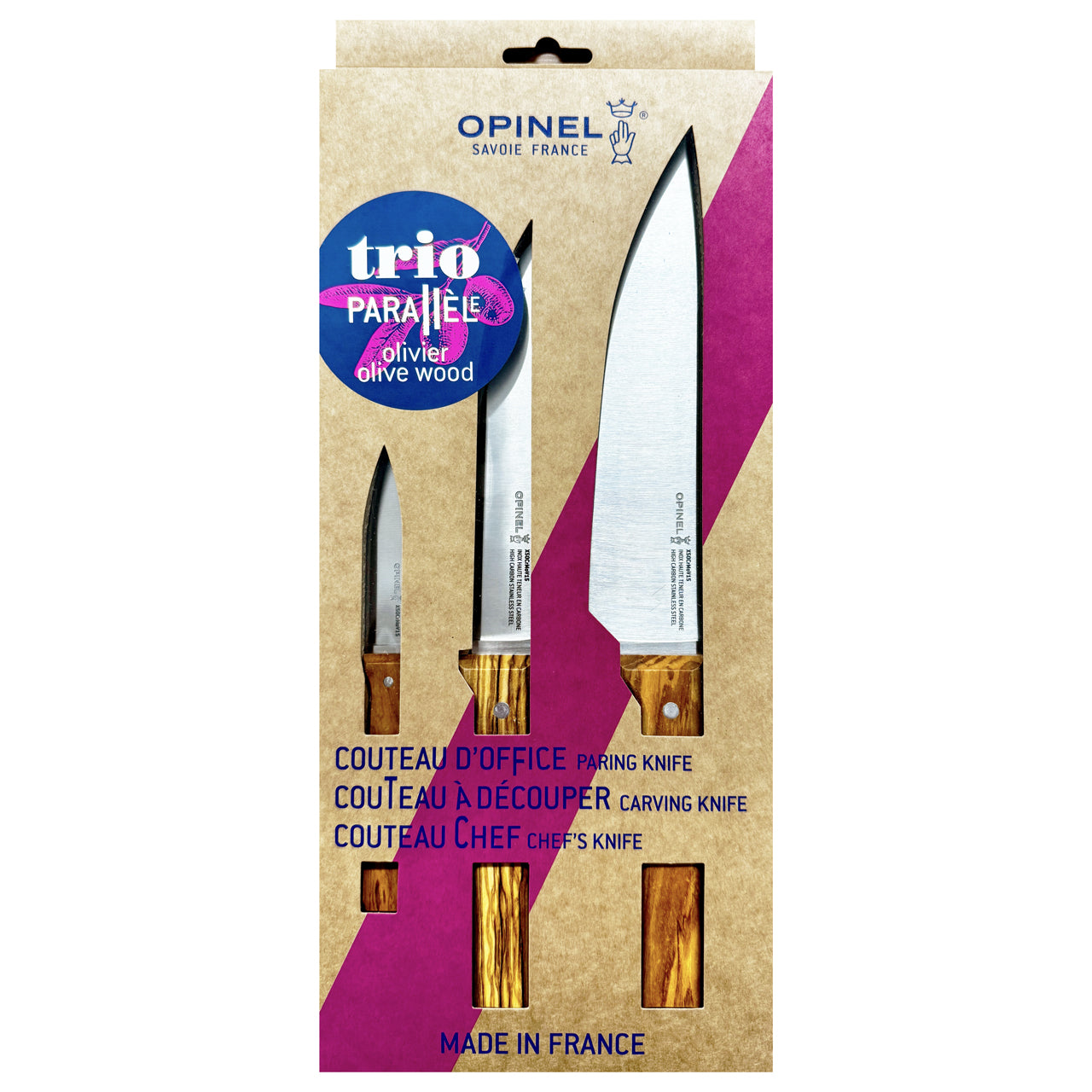 Opinel-Messerset-3-teilig-Parallele-Trio-Olivenholz-messer-OVP