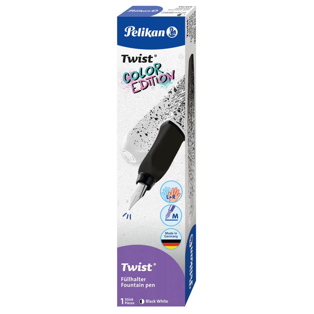 Pelikan-Fueller-Twist-Color-Edition-M-Feder-schwarz-weiss-linkshaender-Rechtshaender-ovp-lafueliki