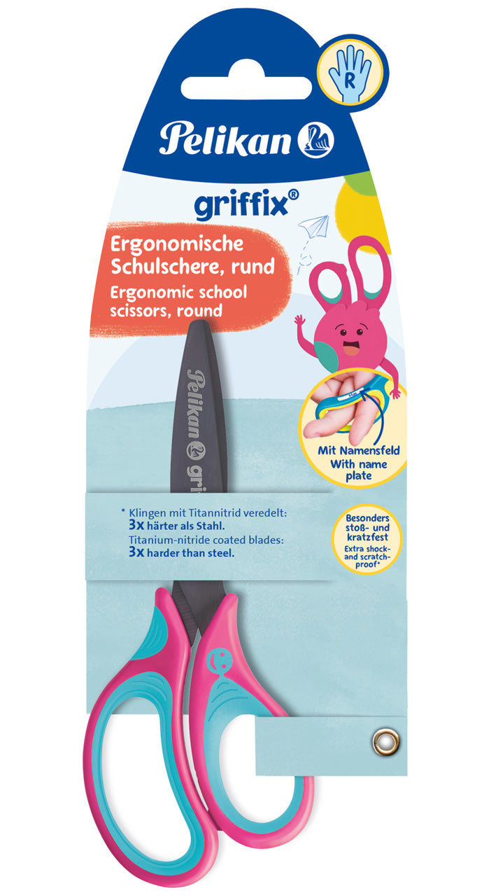 Pelikan-Griffix-Schulschere-fuer-Rechtshaender-rund-Lovely-pink-Kinderschere-ovp-819114-lafueliki