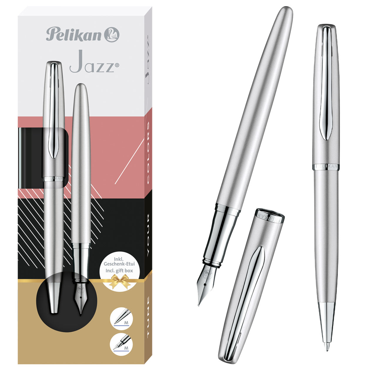 Pelikan-Jazz-Noble-Elegance-Silber-Set-Fuellhalter-und-Kugelschreiber-im-Etui-online-kaufen-lafueliki