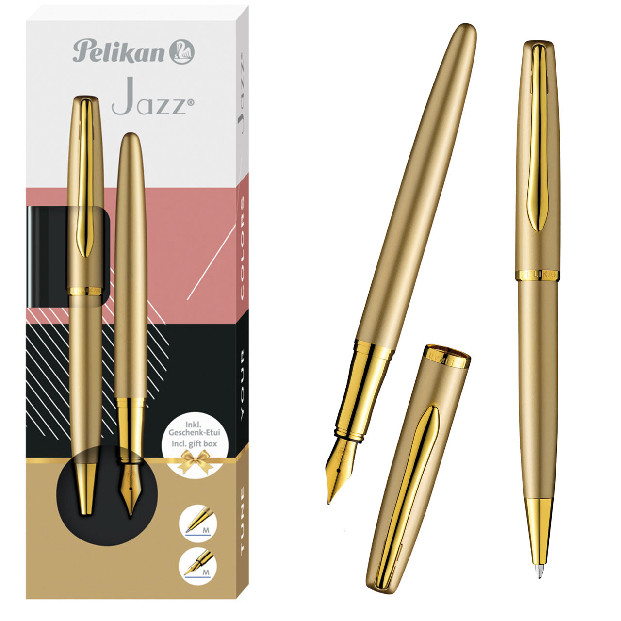 Pelikan-Jazz-Noble-Elegance-gold-Set-Fuellhalter-und-Kugelschreiber-im-Etui-online-kaufen-lafueliki