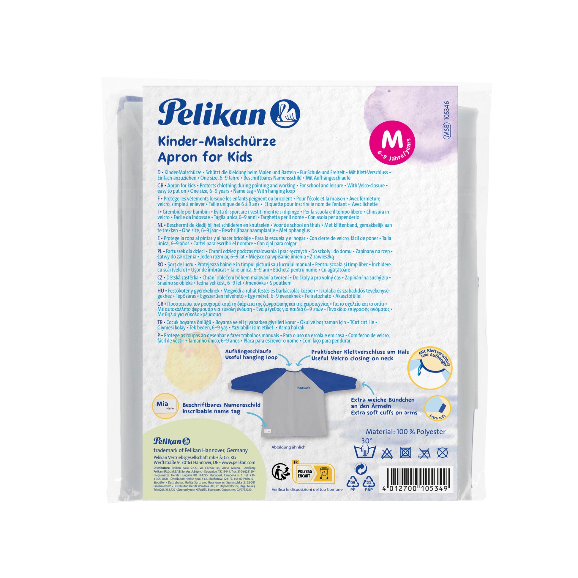 Pelikan-Malschuerze-blau-105353-mit-aermeln-ovp-lafueliki