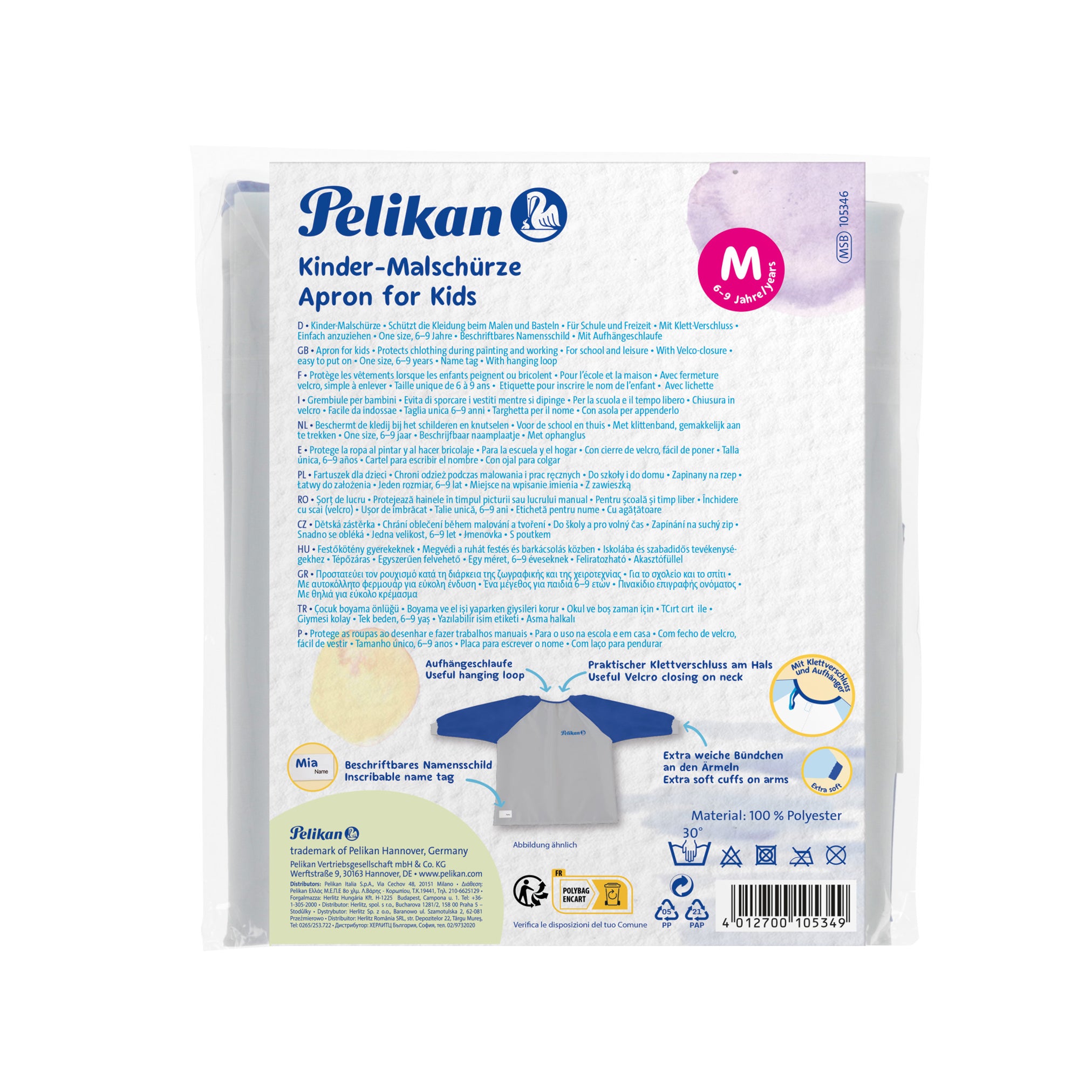 Pelikan-Malschuerze-blau-105353-mit-aermeln-ovp-lafueliki