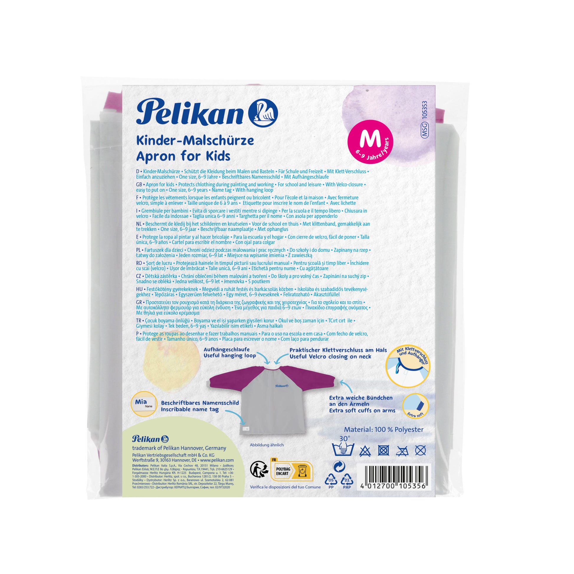 Pelikan-Malschuerze-lila-Beere-105353-mit-aermeln-ovp-lafueliki