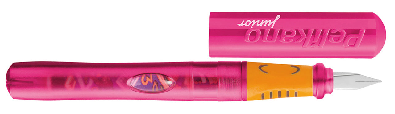 Pelikan-Schulfueller-Pelikano-Junior-fuer-Linkshaender-pink-kappe
