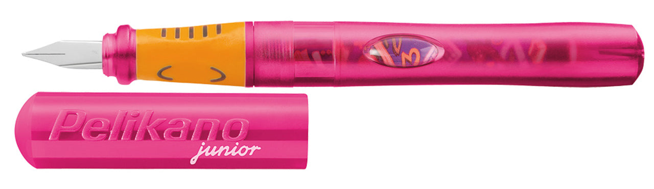 Pelikan-Schulfueller-Pelikano-Junior-fuer-Rechtshaender-pink-kappe