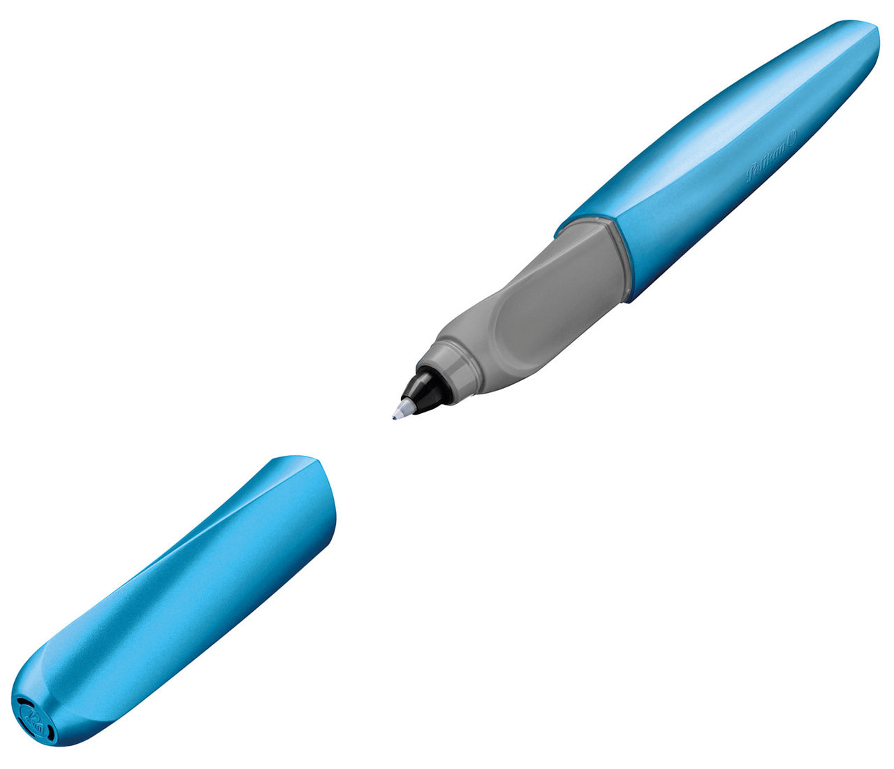 Pelikan-Tintenroller-Twist-Frosted-Blue-dynamisch-offen-56706-lafueliki