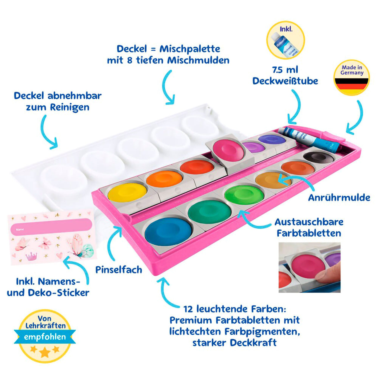 Pelikan Deckfarbkasten K12® · 12 Farben · inkl. Deckweiß · pink
