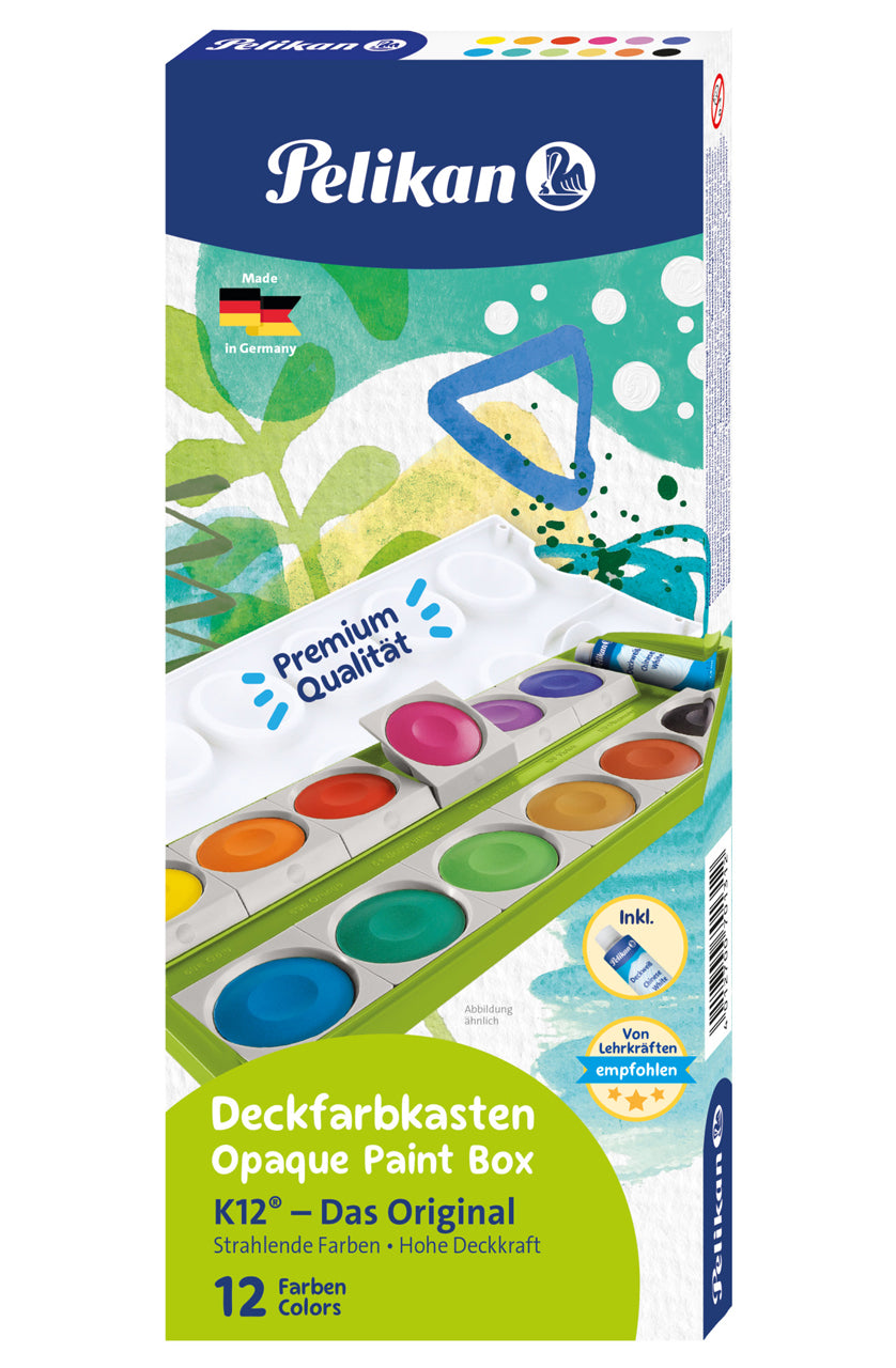 Pelikan-Wasserfarbkasten-Deckfarbkasten-K12-12-Farben-gruen-701310-ovp-lafueliki