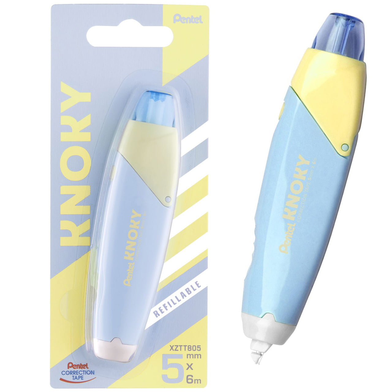 Pentel-Knoky-Korrekturroller-pastell-blau-XZTT805S-WY-Druckmechanik-Mehrweg-lafueliki