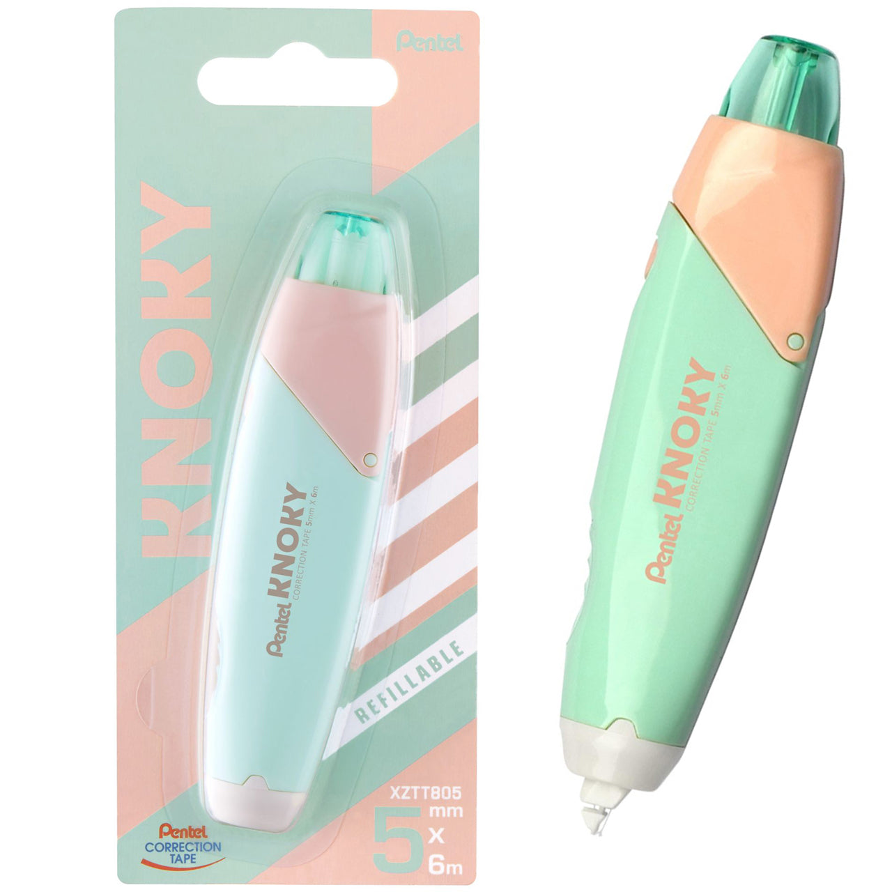 Pentel-Knoky-Korrekturroller-pastell-gruen-XZTT805K-WY-Druckmechanik-Mehrweg-lafueliki