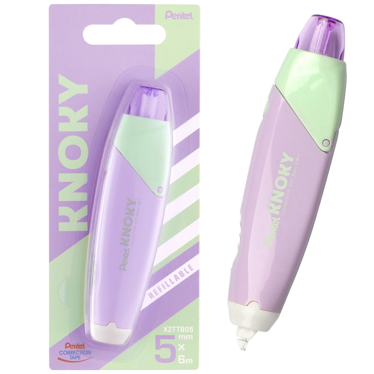 Pentel-Knoky-Korrekturroller-pastell-violett-XZTT805V-WY-Druckmechanik-Mehrweg-lafueliki