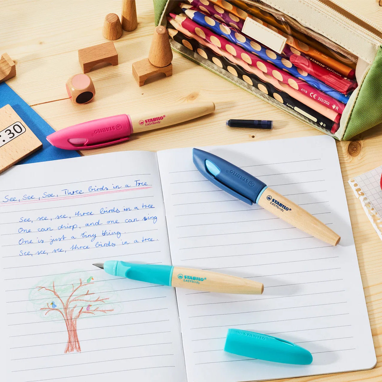 STABILO Schulfüller EASYbirdy Timber · Rechtshänder · Anfängerfeder A
