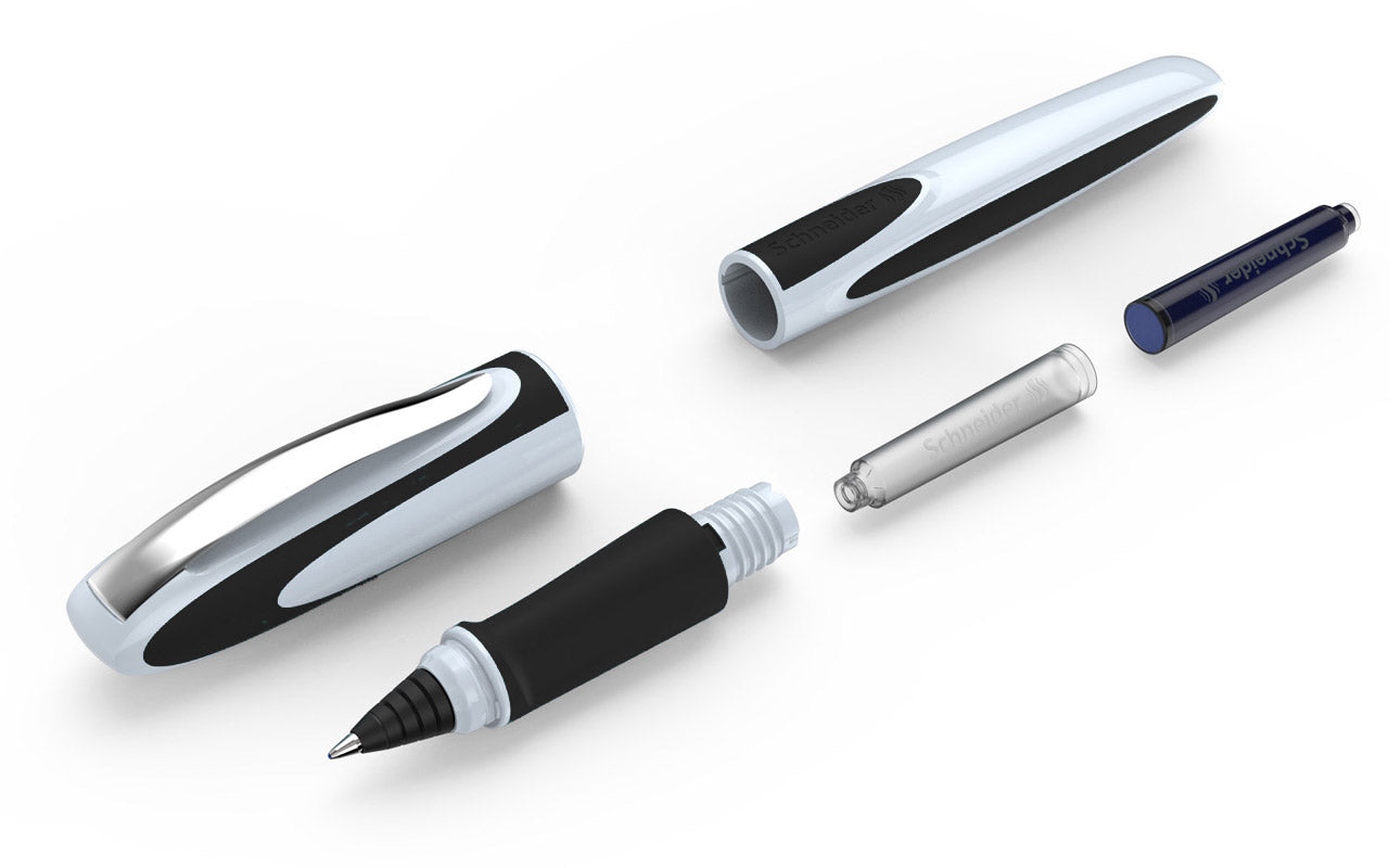 Schneider-Patronenroller-Ray-Tintenroller-weiss-dunkelgrau-offen-187849
