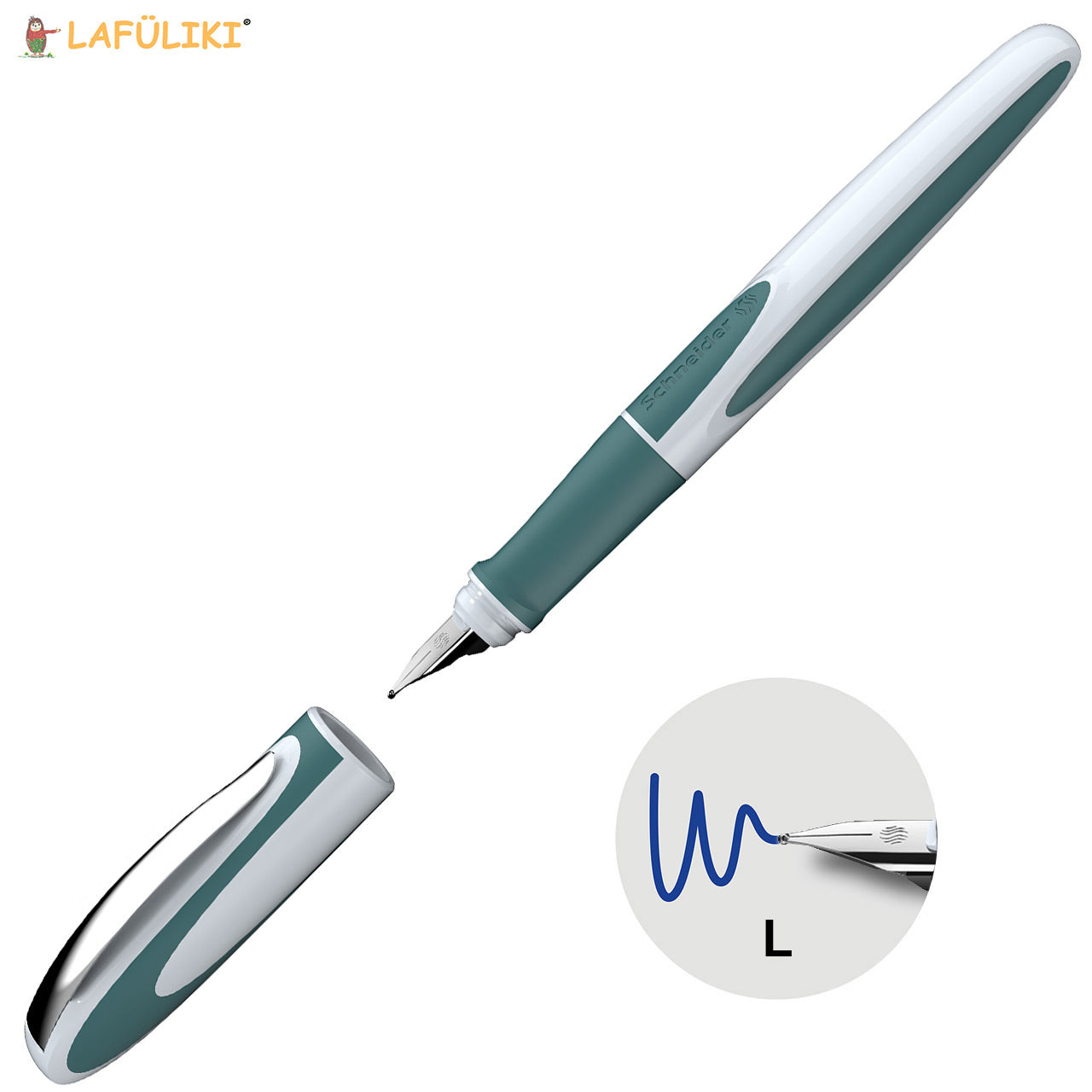 Schneider-Schulfueller-Ray-M-Linkshaender-Fuellhalter-teal-weiss-tuerkisgruen-168405-lafueliki