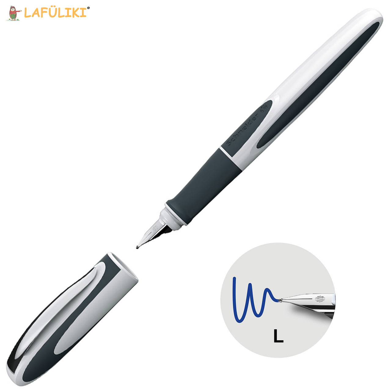 Schneider-Schulfueller-Ray-M-Linkshaender-Fuellhalter-weiss-dunkellgrau-168449-lafueliki