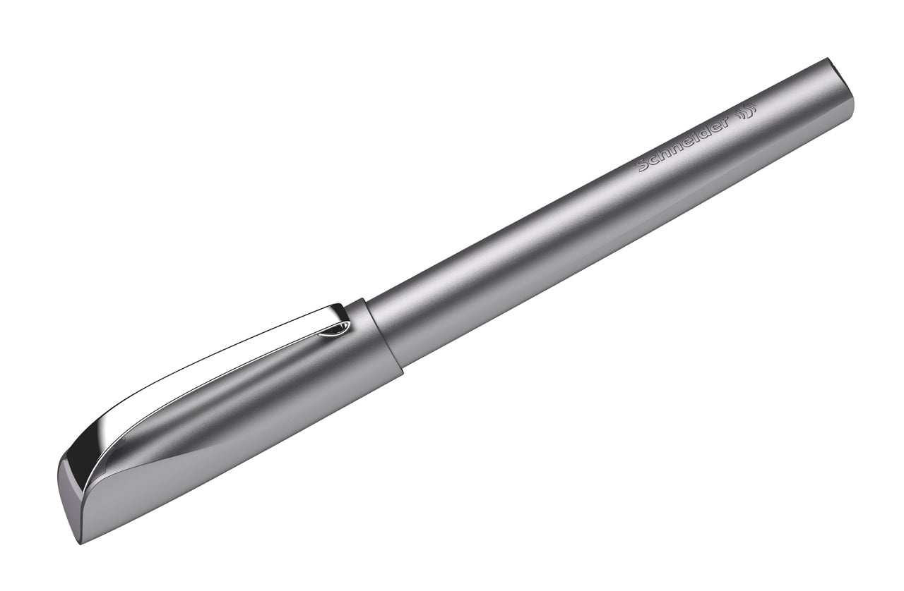 Schneider-Tintenroller-Ceod-Shiny-grau-silber-mit-metallspitz-nicht-radierbar-186221-stift-geschlossen-lafueliki
