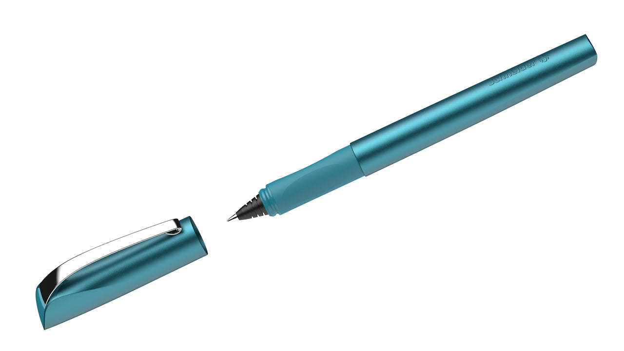 Schneider-Tintenroller-Ceod-Shiny-metallic-Teal-tuerkis-mit-metallspitz-nicht-radierbar-186257-stift-offen-lafueliki