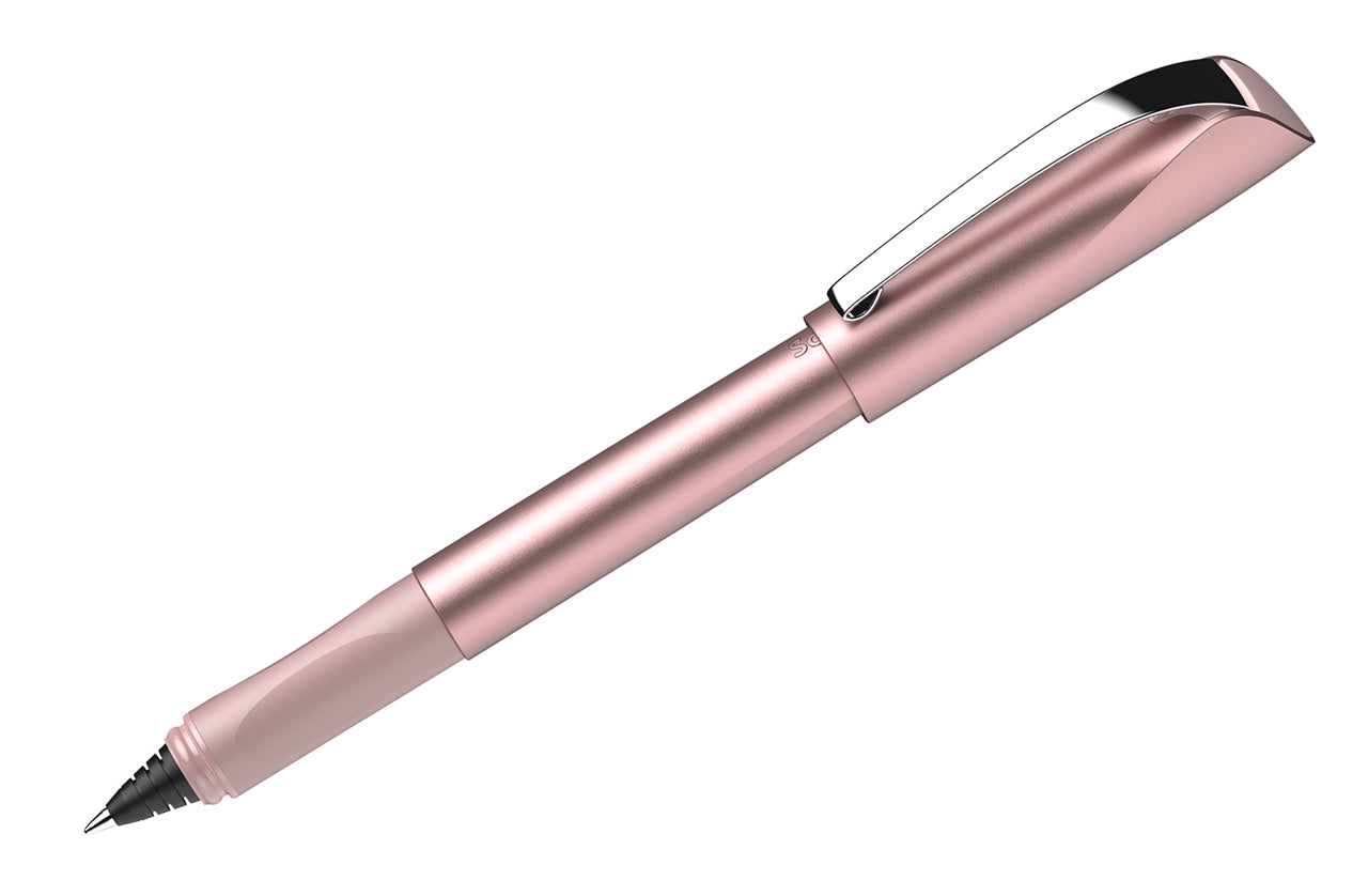 Schneider-Tintenroller-Ceod-Shiny-powder-pink-mit-metallspitz-nicht-radierbar-186209-kappe-auf-stift-lafueliki