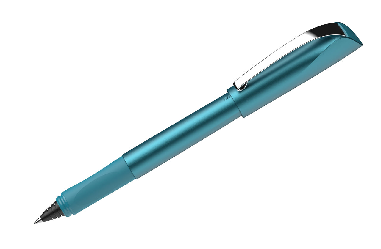 Schneider-Tintenroller-Ceod-Shiny-teal-tuerkis-mit-metallspitz-nicht-radierbar-186257-kappe-auf-stift-lafueliki