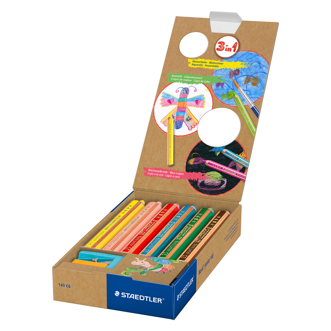 Staedtler-Noris-Junior-3in1-Kindermalstift-6er-Set-inkl-Anspitzer-ovp-offen-140C6-lafueliki