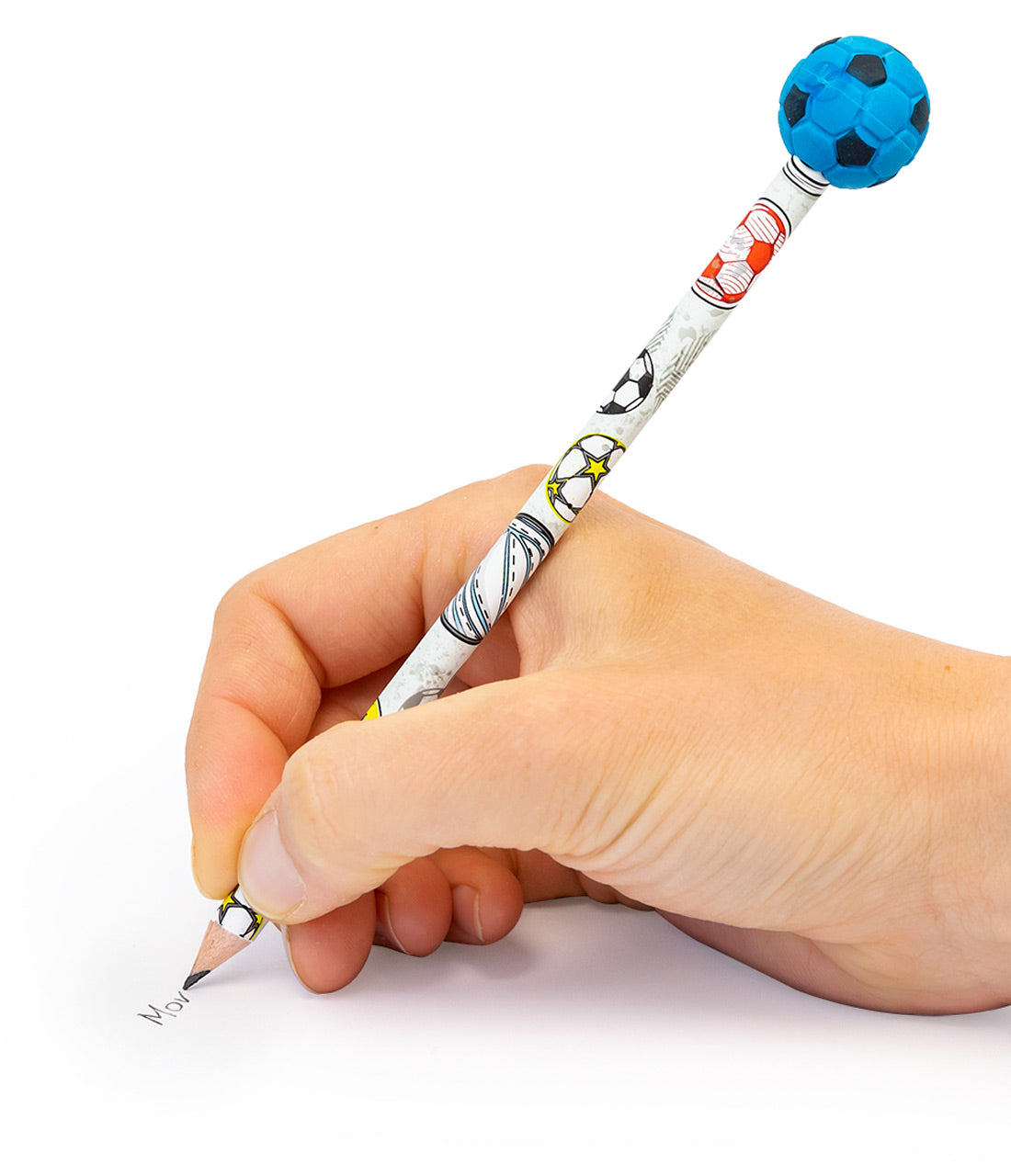 Stiftbeschwerer-Fussball-inkl-Bleistift-Anwendung-beim-schreiben-lafueliki