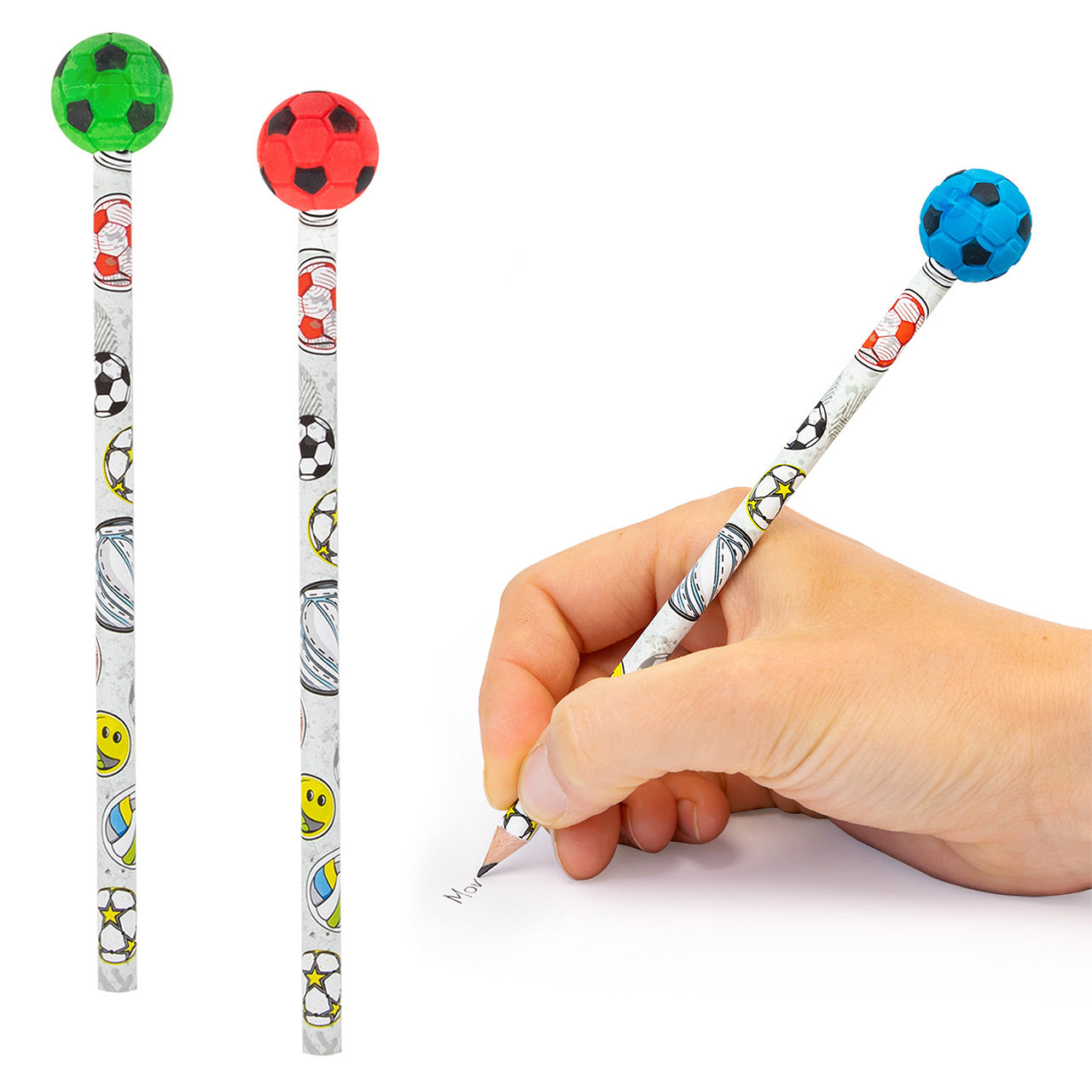 Stiftbeschwerer-Fussball-inkl-Bleistift-blau-gruen-rot-schreibhilfe-lafueliki