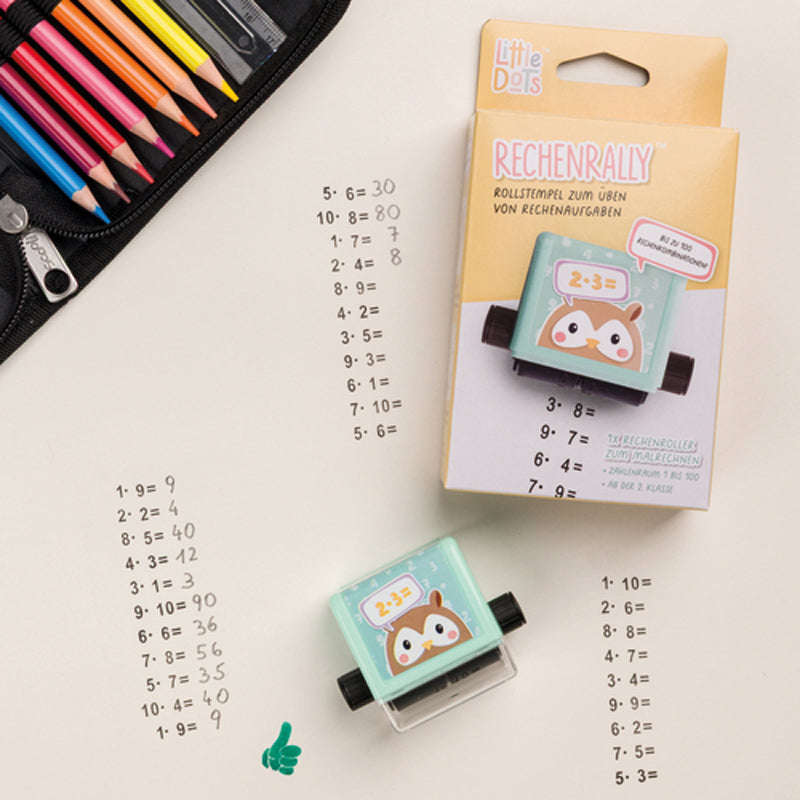 TRODAT Little Dots Rechenrally Rollstempel · Malrechnen · 1x1 · Grün