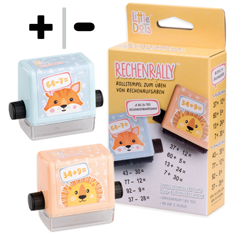TRODAT Little Dots Rechenrally Rollstempel Set · Plus & Minus rechnen