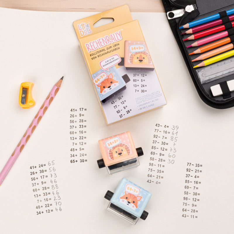TRODAT Little Dots Rechenrally Rollstempel Set · Plus & Minus rechnen